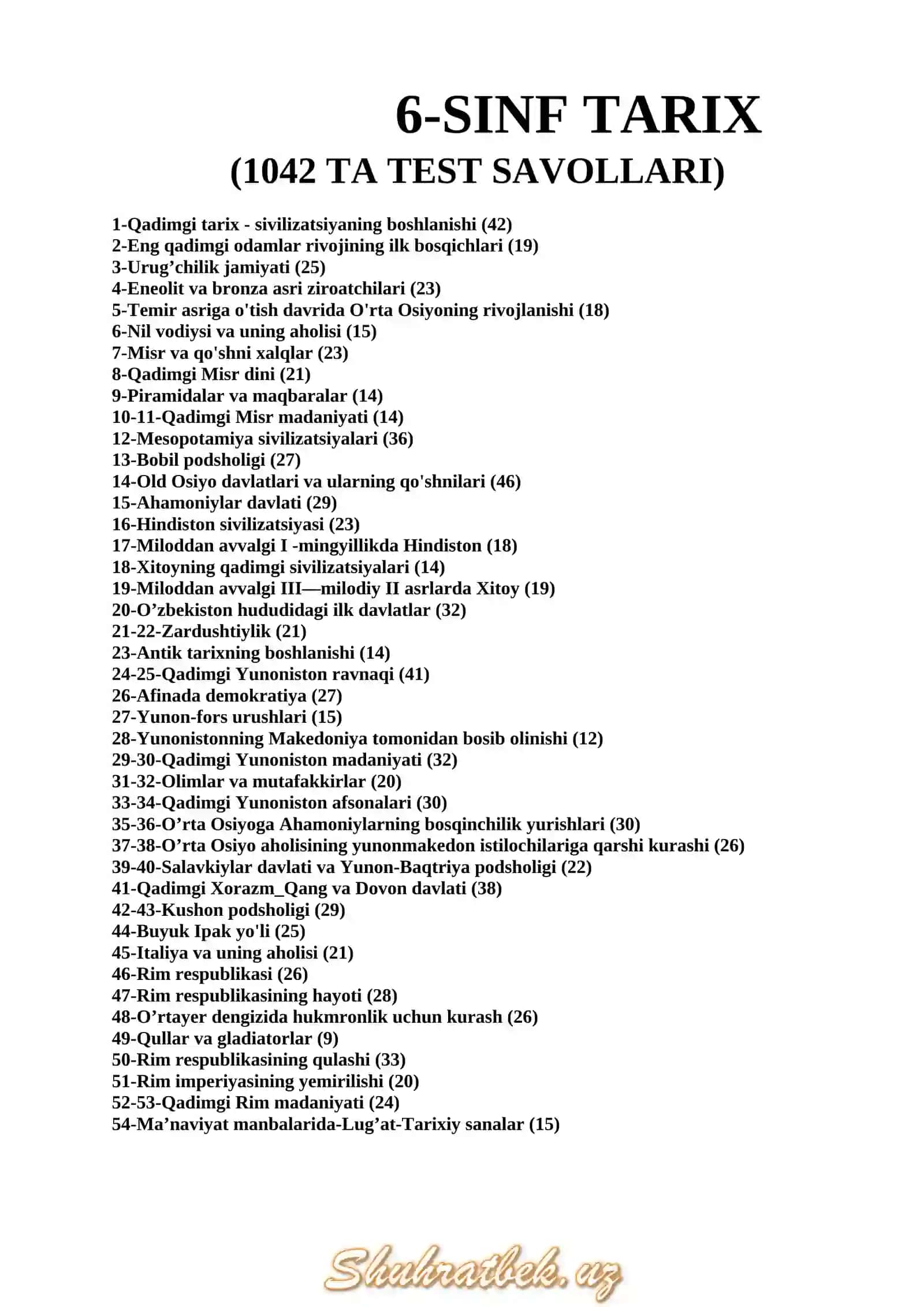 6-sinf tarix fanidan mavzulashtirilgan 3