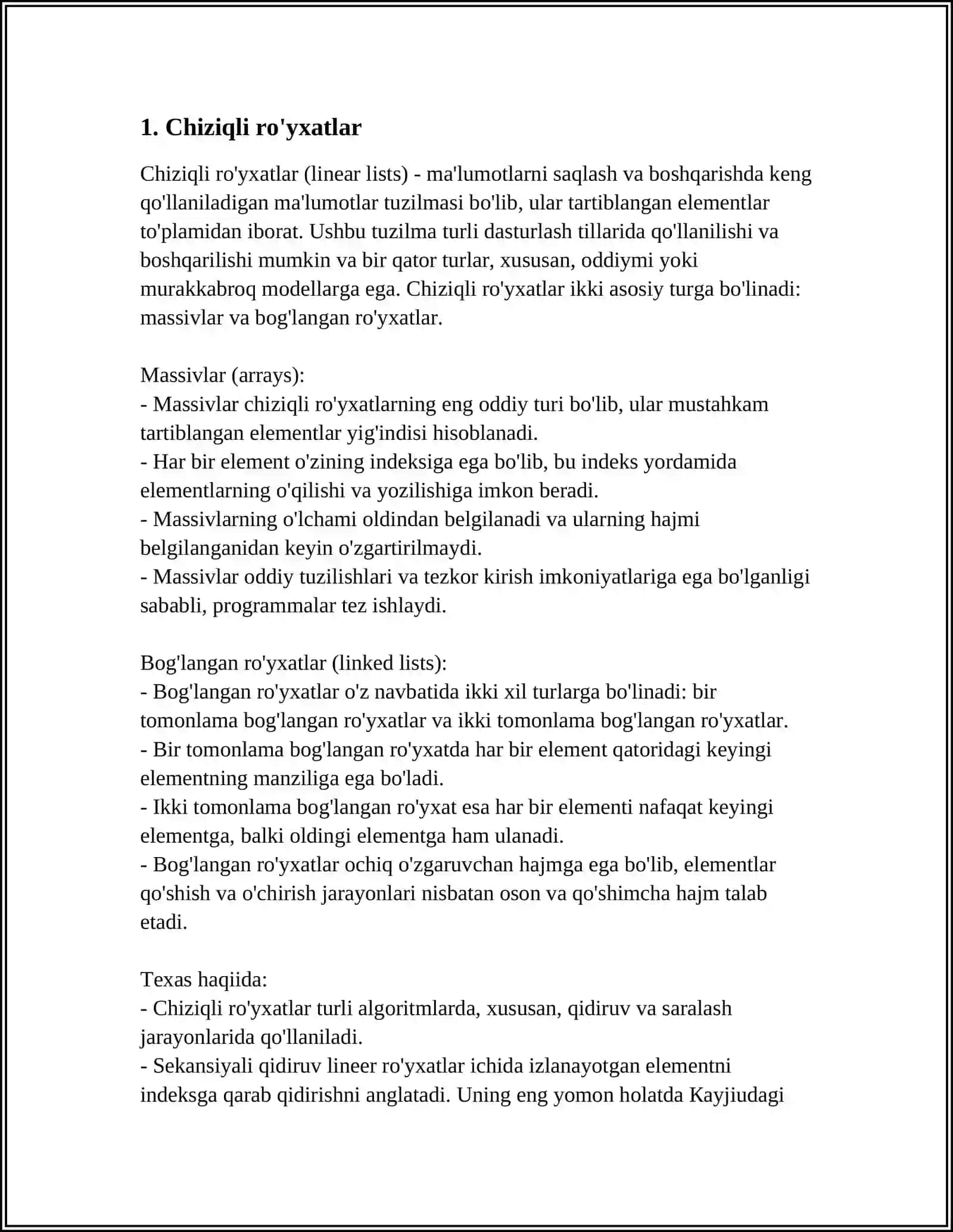 CHIZIQLI MA’LUMOTLAR TUZILMALARI 3