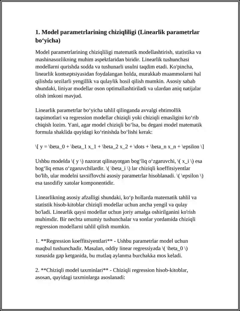 KLASSIK CHIZIQLI REGRESSIYA MODELINING ASOSIY FARAZLARI 3