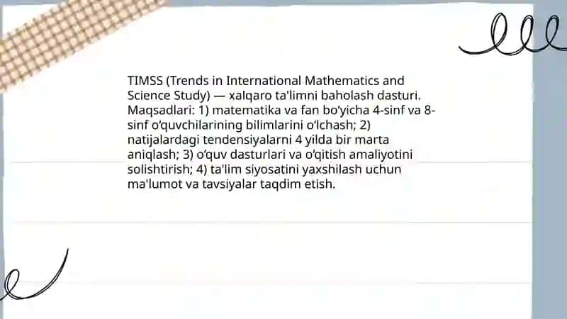 TIMSS xalqaro baholash dasturi mazmun va mohiyati 3