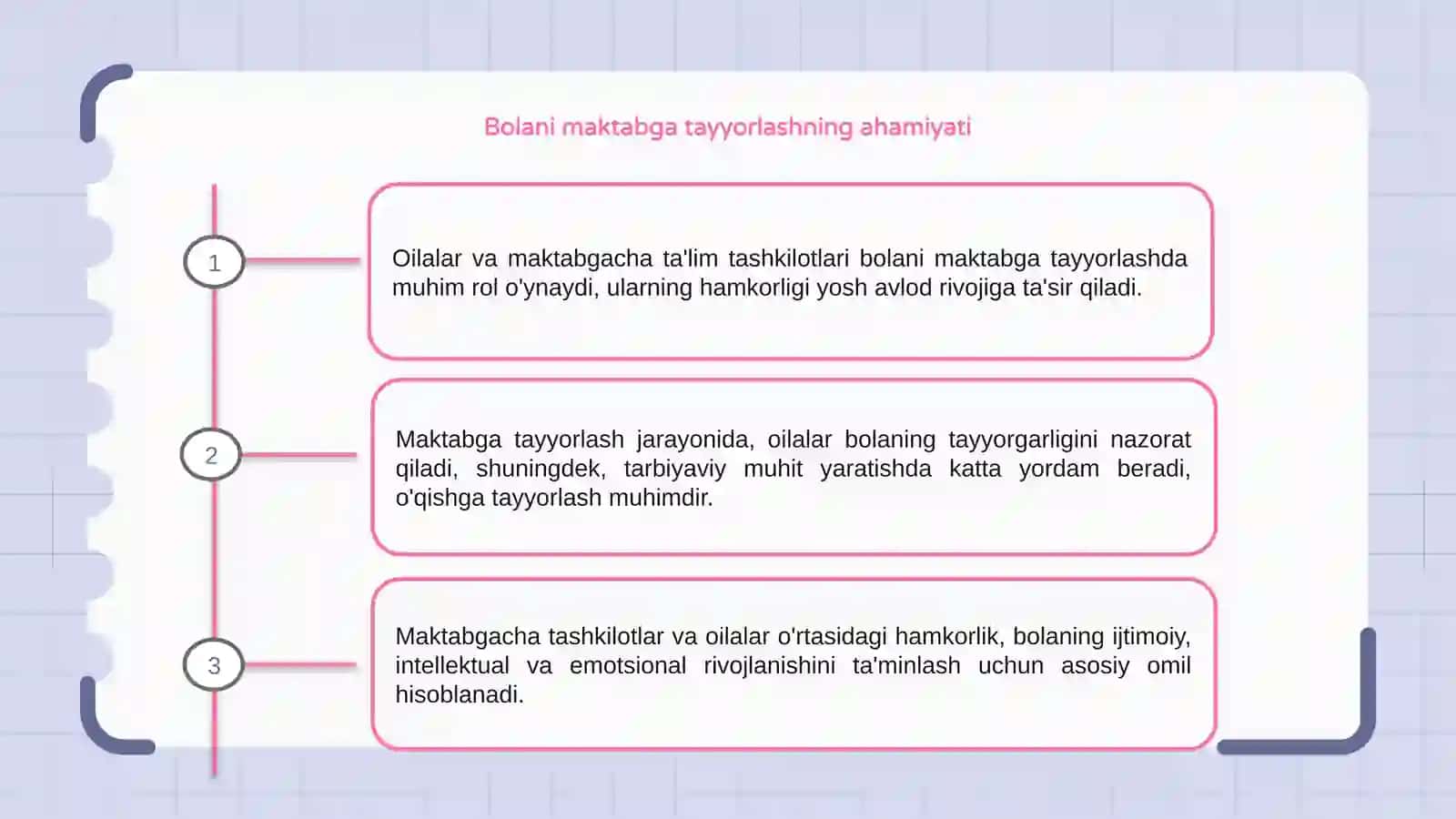 Bolani maktabga tayyorlashda oilani va maktabgacha taʼlim tashkilotining oʻrni 3