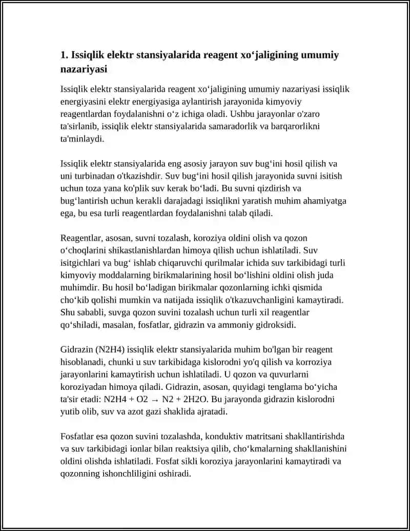 Issiqlik elektr stansiyalarida reagent xo‘jaligining umumiy nazariyasi 3