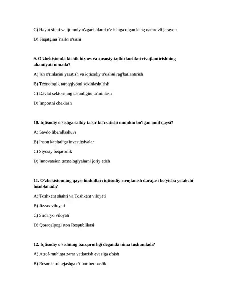 Iqtisodiy o'sish turlari, o'zbekistonning iqtisodiy salohiyati 3