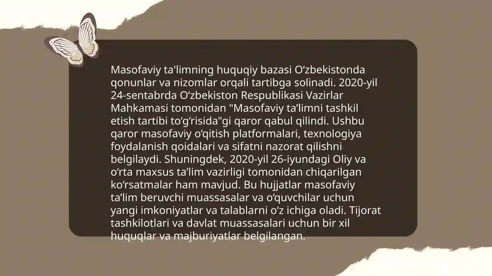 Õzbekiston Respublikasida masofadan õqitishning rivojlanishi va sohada olib borilayotgan kompleks ilojlar 3