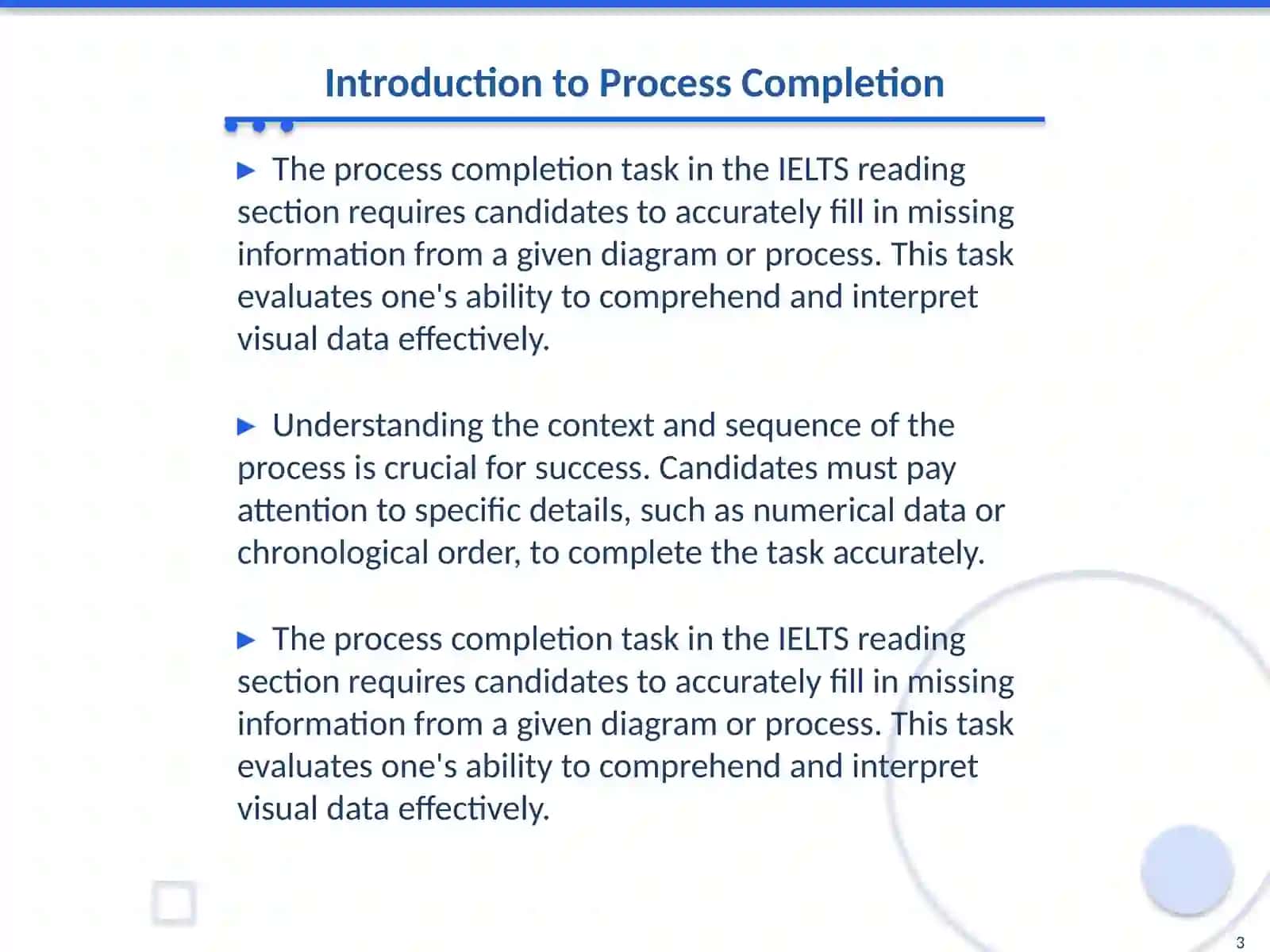 IELTS reading. Process completion 3