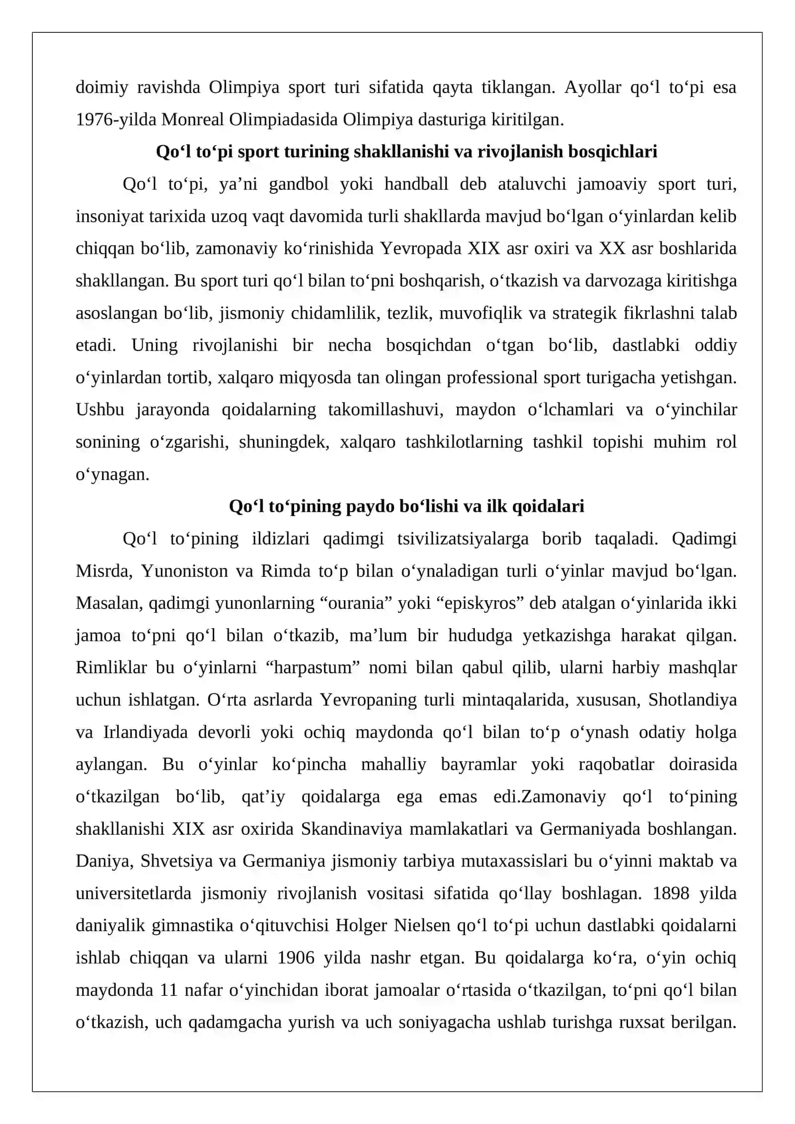 Qo‘l to‘pi bo‘yicha Olimpiada o‘yinlarining o‘tkazilishi 3