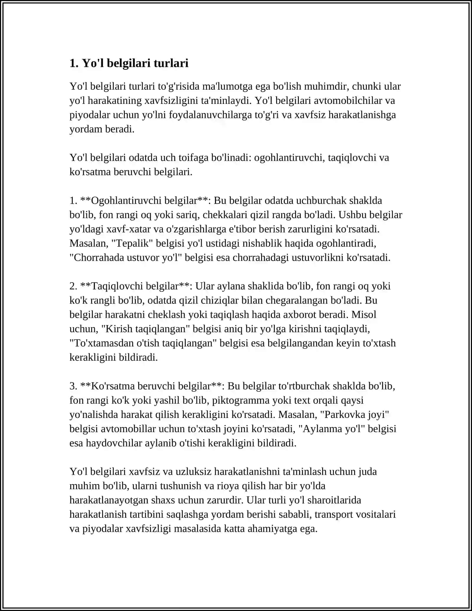 YOʻL BELGILARINI OʻRNATISHGA QOʻYILADIGAN TALABLAR 3