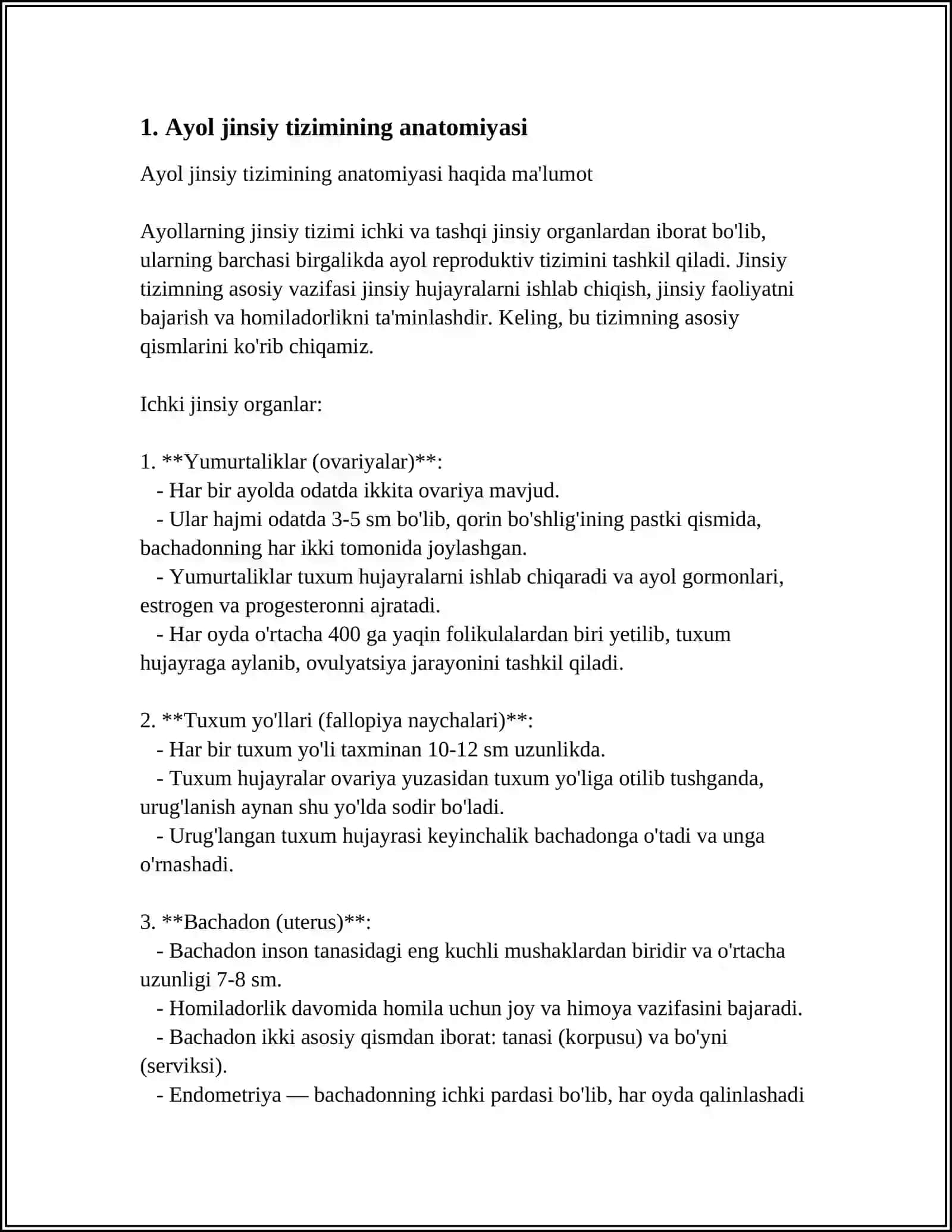AYYOLAR JINSIY TIZIMI VA BACHADON SUT BEZI 3