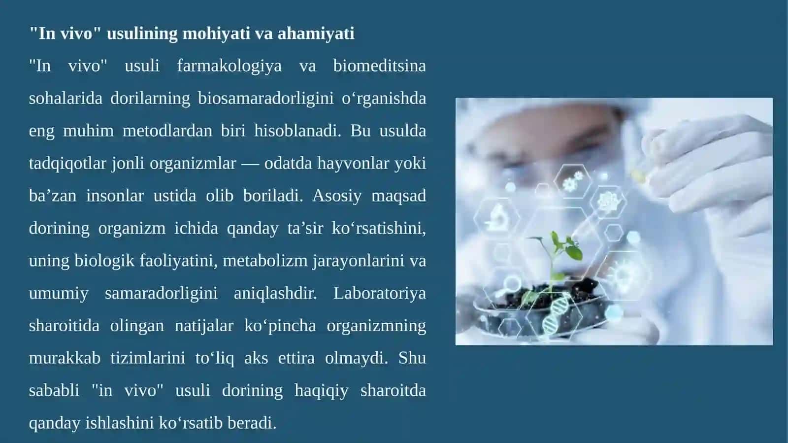 "IN VIVO" USULIDA DORILARNING BIOSAMARADORLIGINI O‘RGANISHDA ISHLATILADIGAN INSTRUMENTAL ASBOBLAR VA ULARNI ISHLASH MEXANIZMI 3