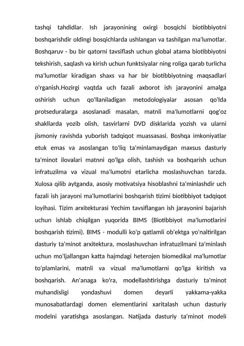 BIMS (Biotibbiyot ma'lumotlarini boshqarish tizimi) 3