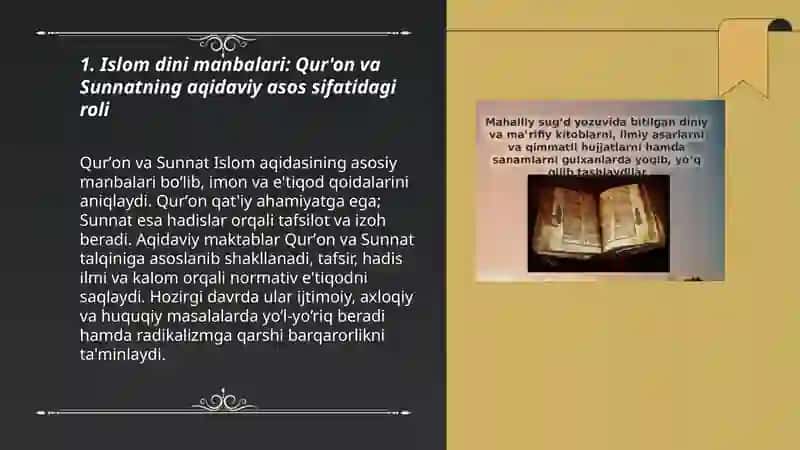 Islom dini manbalari aqidaviy maktablari va ularning hozirgi davrdagi ahamiyati 3
