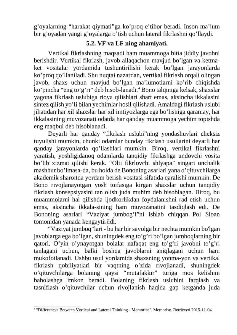 "VERTICAL THINKING" (vertikal fikrlash) VA "LATERAL THINKING" (lateral fikrlash) 3