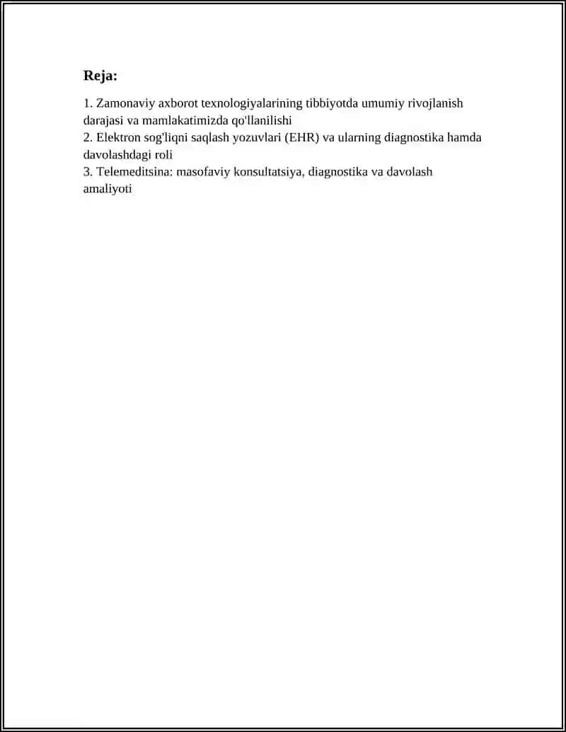 Zamonaviy axborot texnologiyalari tibbiyotda umumiy rivojlanish darajasi va mamlakatimizda qo'llanilishi 3