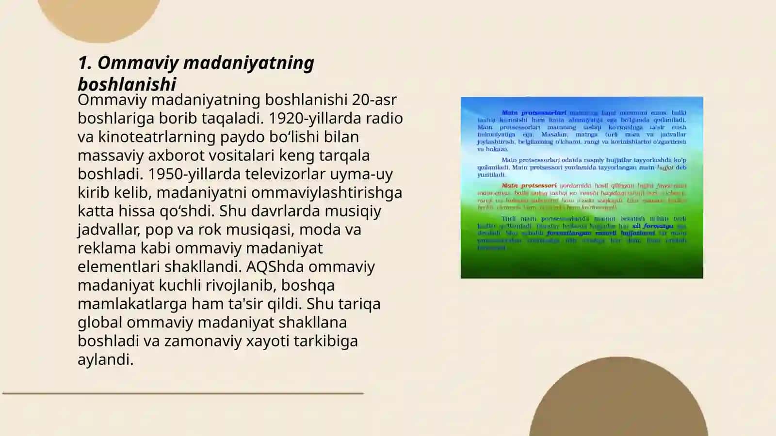 Ommaviy madaniyatning shakllanish tarixi va uning turlari 3
