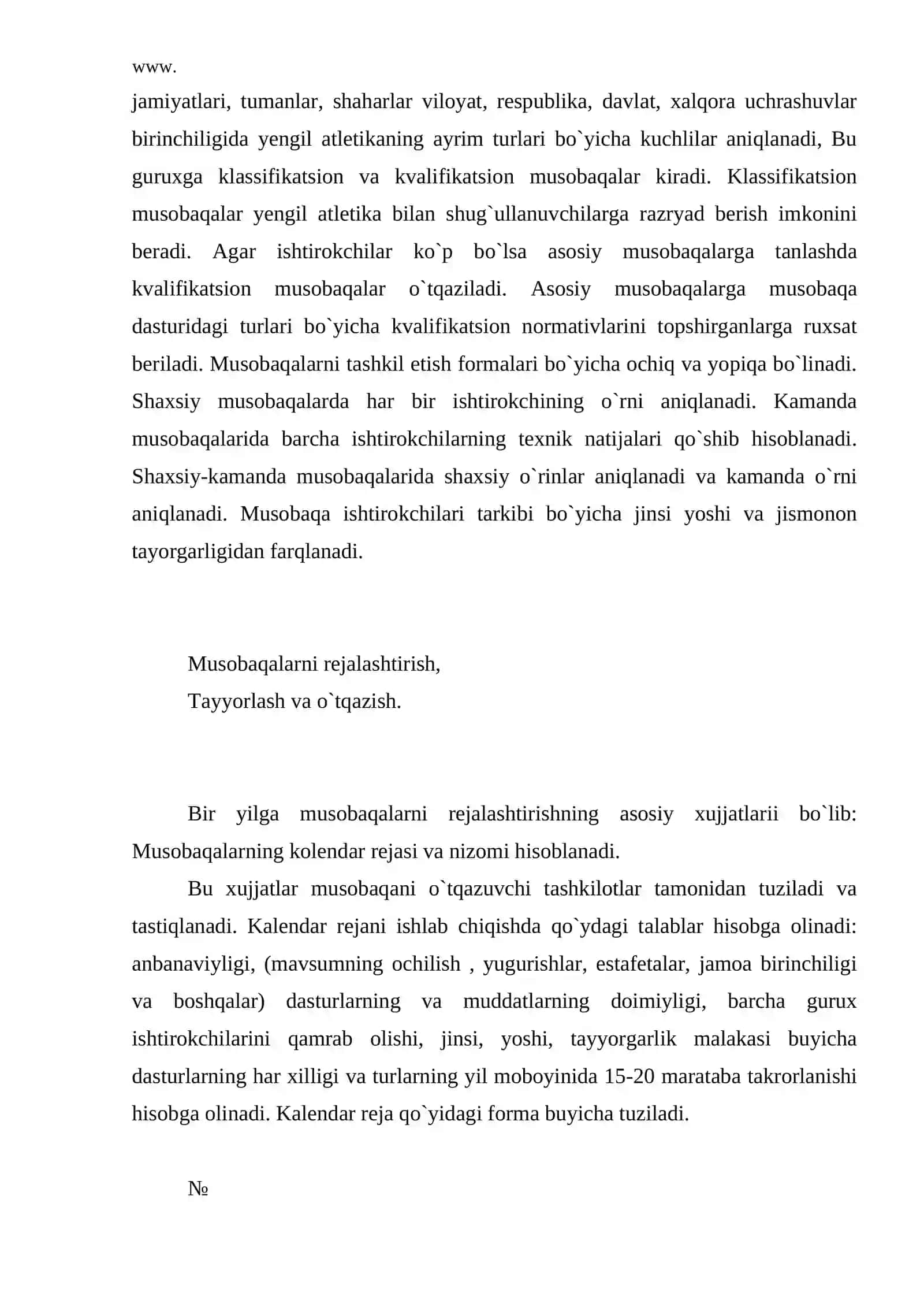 Yengil atletika bo`yicha musobaqalarni tashkil etish va o`tkazish 3