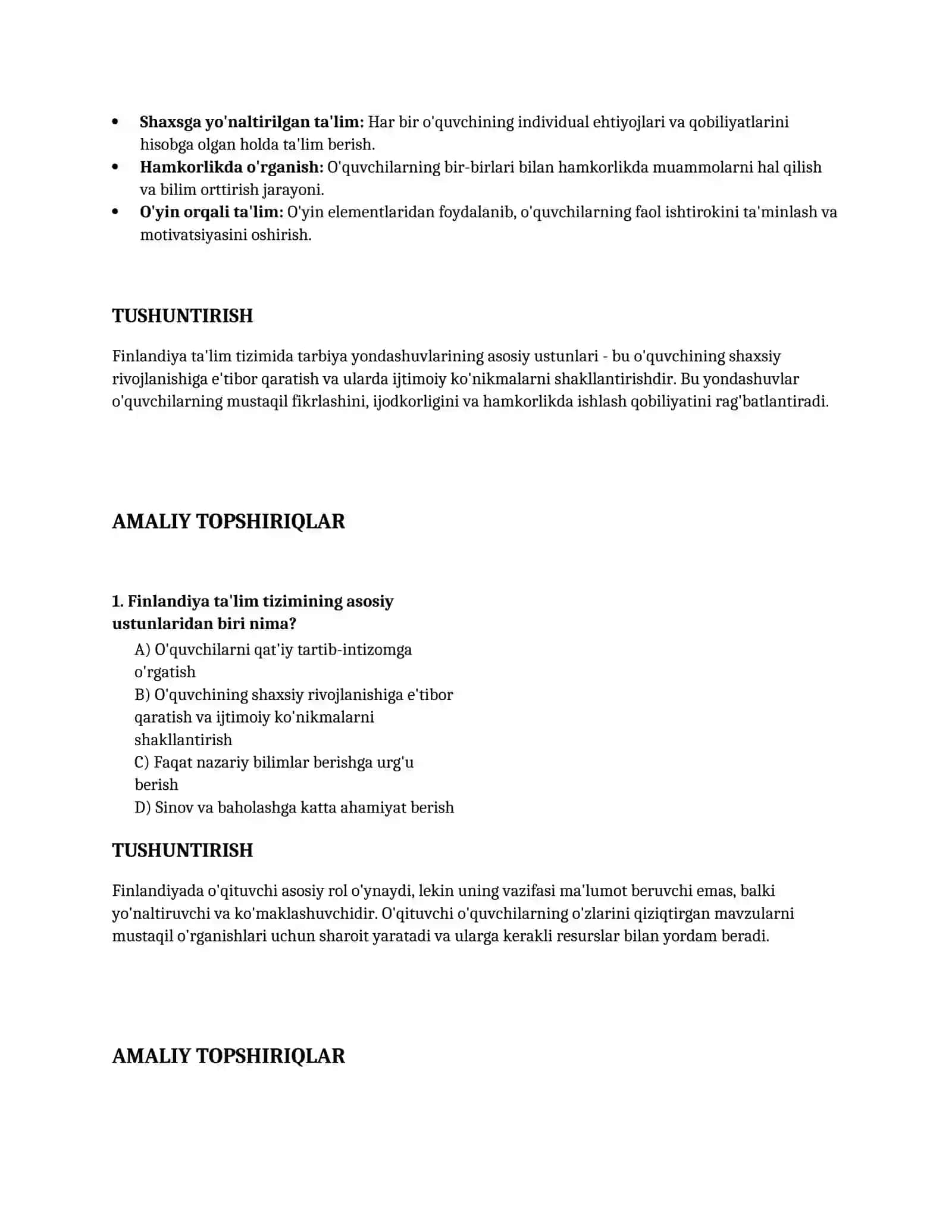 Lesson on Finlandiya taʼlim tizimida tarbiya yondashuvlari. 3