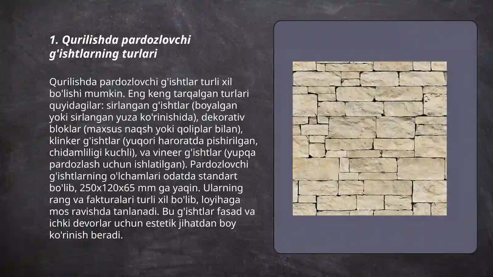Qurilishda Pardozlovchi G'isht va Toshtlar 3