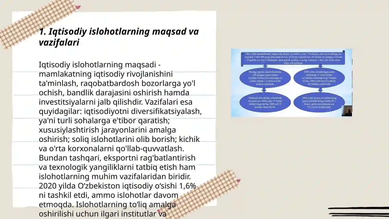 Iqtisodiy islohotlar, xususiy mulkchilikning shakllanishi.Oʻzbekistonda bozor munosabatlarining rivojlanishi 3