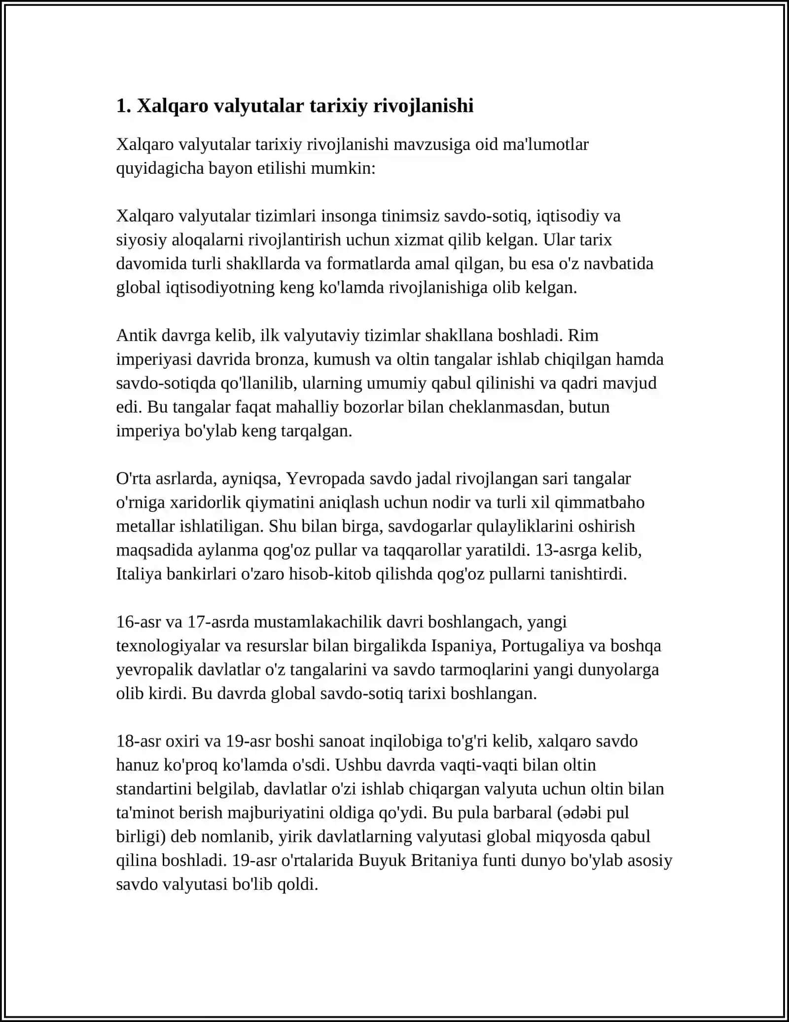 XALQARO VALYUTA TIZMLARI VA ULARNING O'ZGARISHI 3