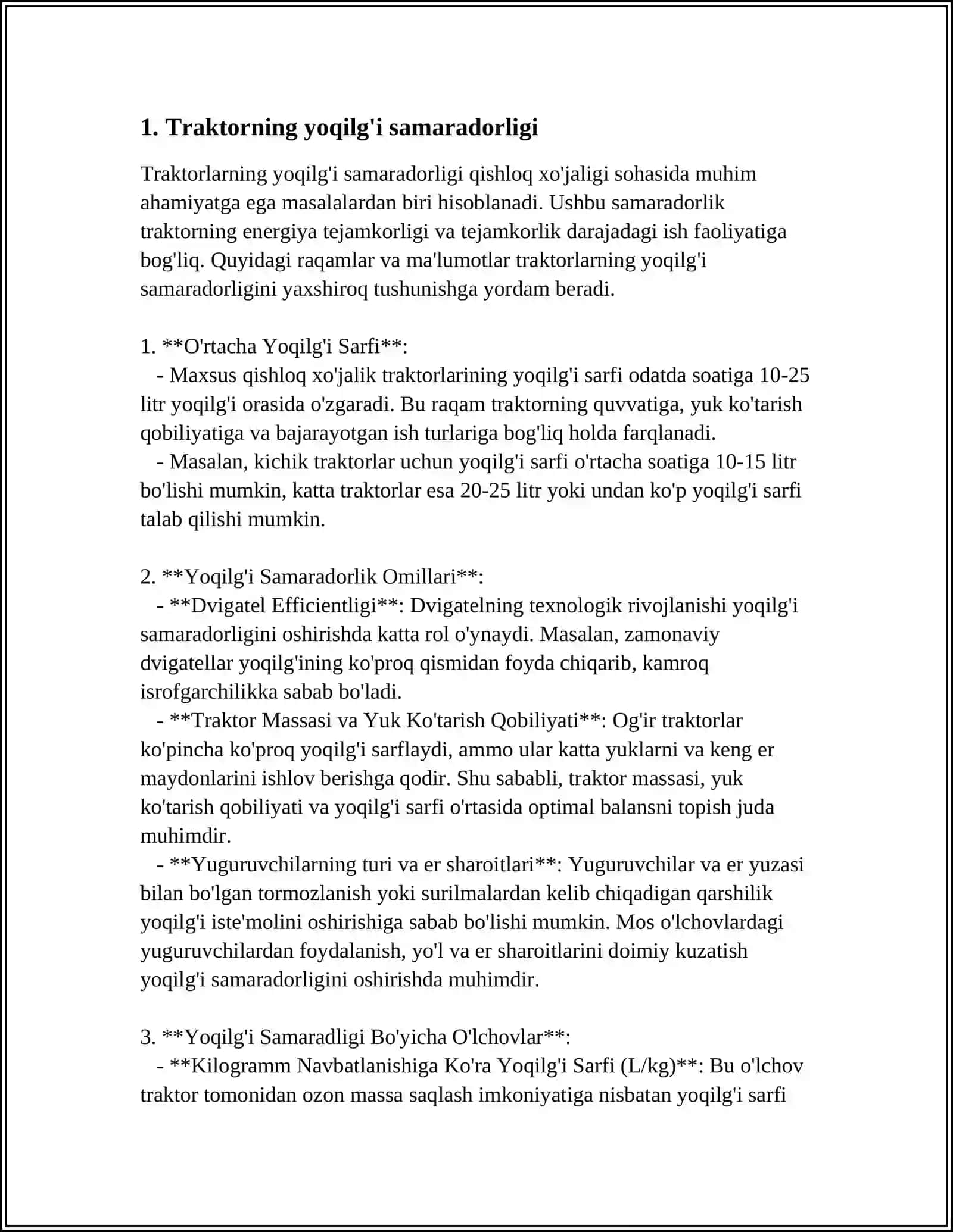 TOSHKENT QISHLOQ XO'JALIGI TEXNIKALARI ZAVIDIDA ISHLAB CHIQARILAYOTGAN TRAKTORLARNING TEXNIK-IQTISODIY KO'RSATKICHLARI 3