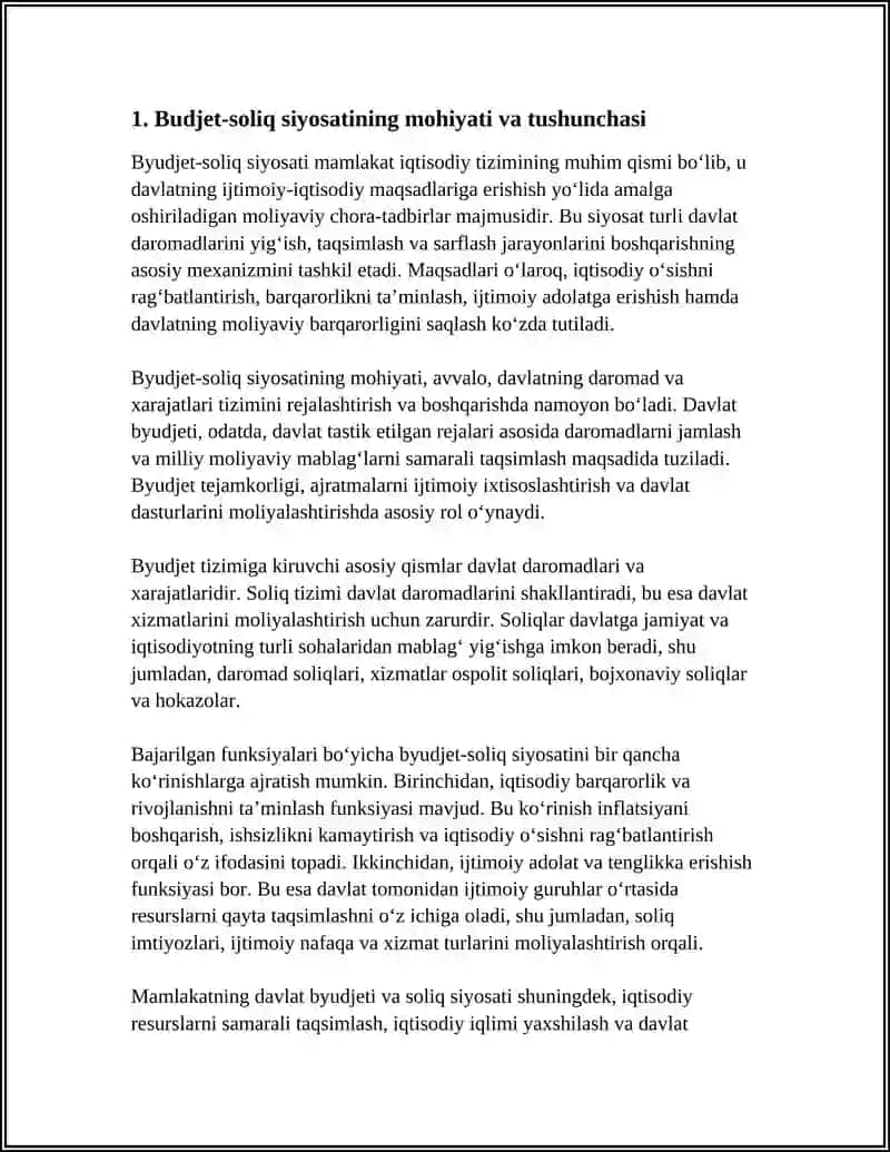 BUDJET-SOLIQ SIYOSATI: MOHIYATI, MAQSADLARI VA KO'RINISHLARI 3