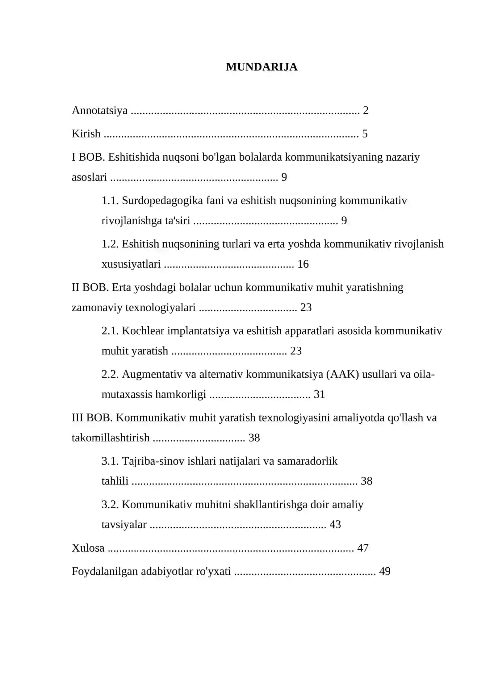 "Eshitishida nuqsoni bo'lgan bolalarda erta yoshdan boshlab kommunikativ muhit yaratish texnologiyasi" kurs ishi 3