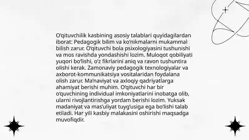 O'qituvchilik kasbining asosiy talablari 3