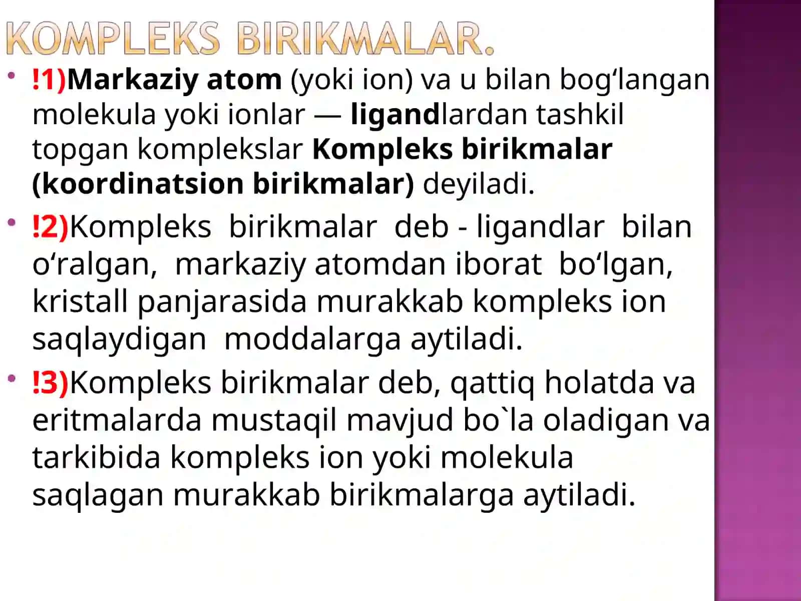 Kompleks birikmalarning tuzilishi 3