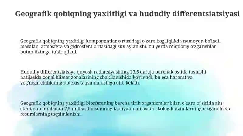 Geografik qobiqning yaxlitligi va hududiy differentsiatsiyasi 3
