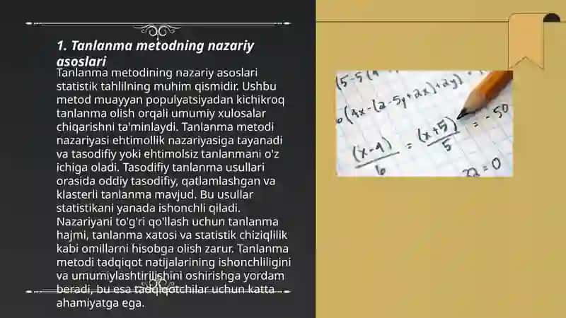 tanlanma metod asoslari.statistik gipotezalar va ularni tekshirish 3