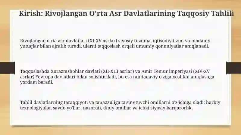 Rivojlangan O'rta Asr Davlatlarining Taqqosiy Tahlili 3