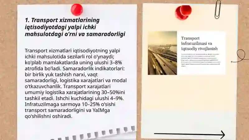 Transport xizmatlarining iqtisodiyotdagi o'rni va rivojlanish istiqbollari 3