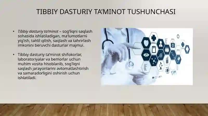 Tibbiy dasturiy ta’minotning klassifikatsiyasi mavzusida taqdimot va mustaqil ish 3