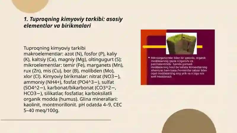Tuproqni kimyoviy tarkibi tuproqdagi kimyoviy elementlar ularning birikmalari va õsimliklarga õtishi 3