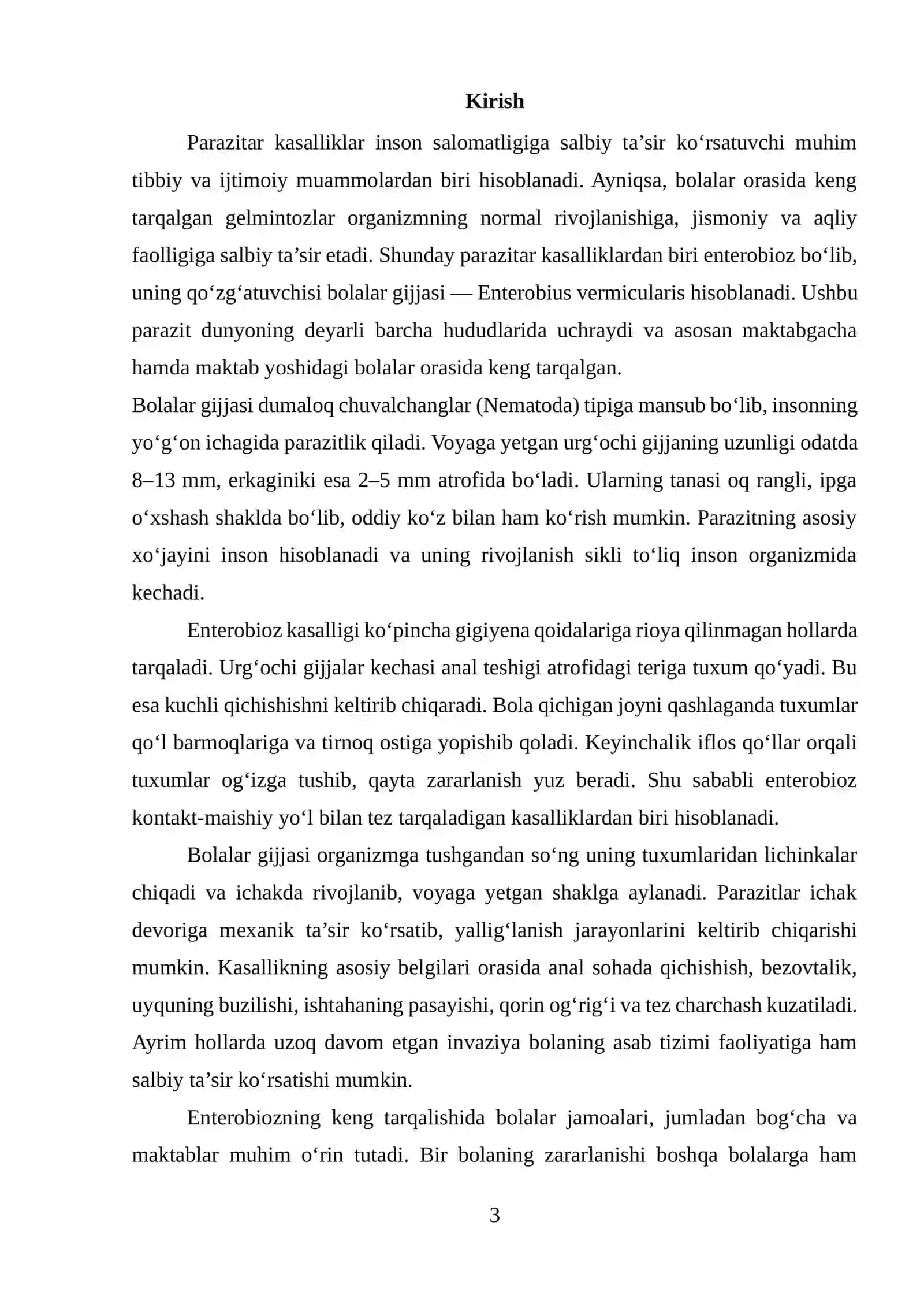 Bolalar gijjasi (Enterobius vermicularis) ning biologik xususiyatlari va unga qarshi kurash choralari 3
