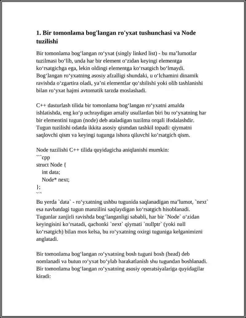 C++ DA BIR TOMONLAMA BOG'LANGAN ROYXAT (SINGLY LINKED LSIT) 3