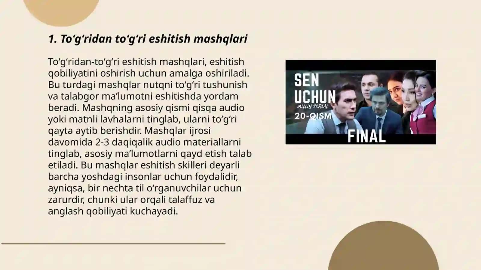 Eshituv idrokini rivojlantirish uchun mahsus 10 ta metodika kohlear implantatsiya qilingan oʻquvchilar uchun 3