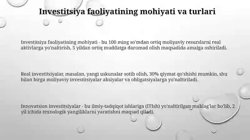 Investitsion faoliyat mohiyati 3