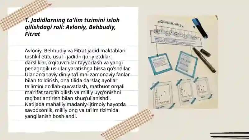 Jadidma'rifatparvarlarining o'lka ijtimoiy-ma'naviy hayotida tutgan o'rni 3