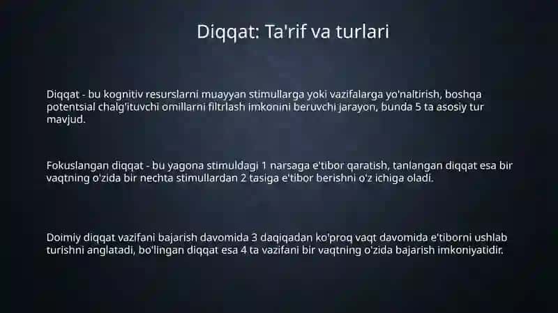 "Diqqat " haqida tushuncha va uning nerv-fizologik asoslari 3