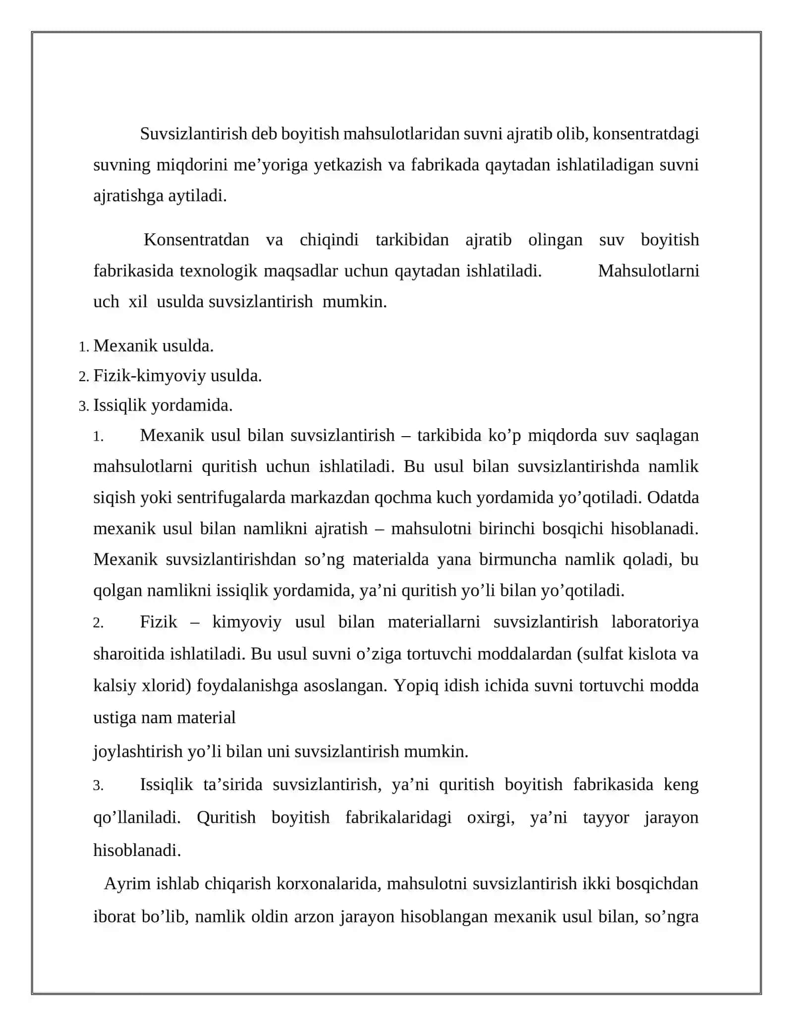 Suvsizlantirish jarayoni 3