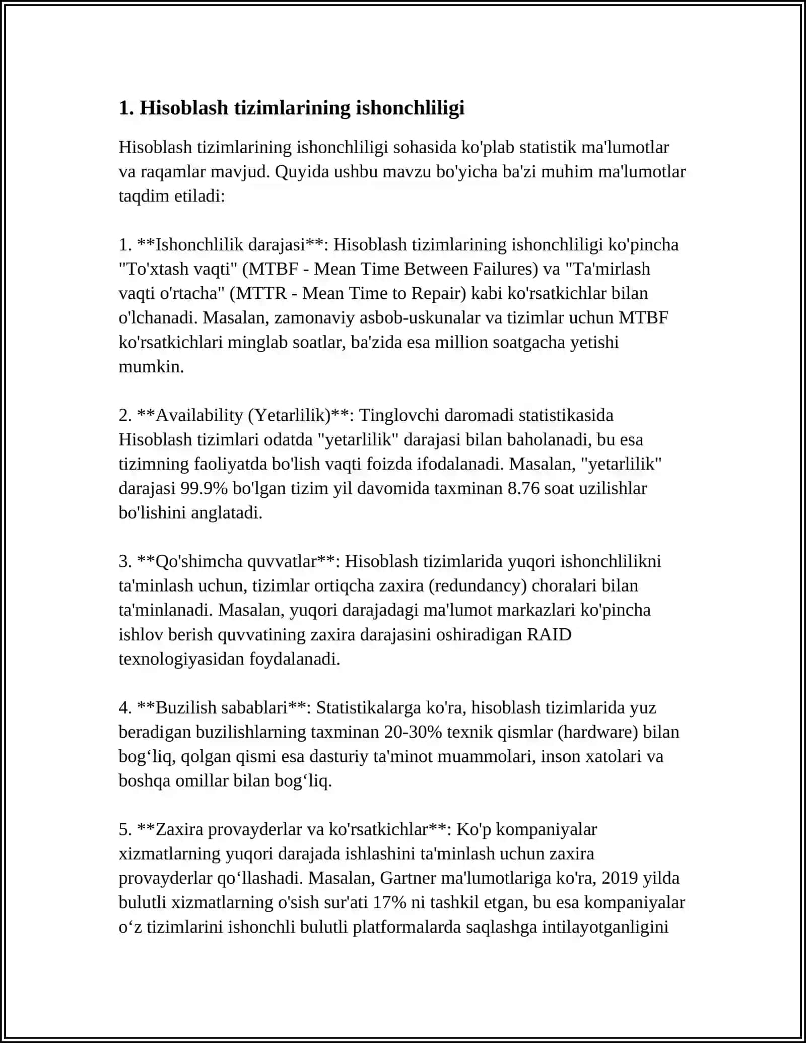 HISOBLASH SISTEMALARINI BUZILMASDAN ISHLASH EXTIMOLINI TOPISHGA DOIR MASHQLAR 3