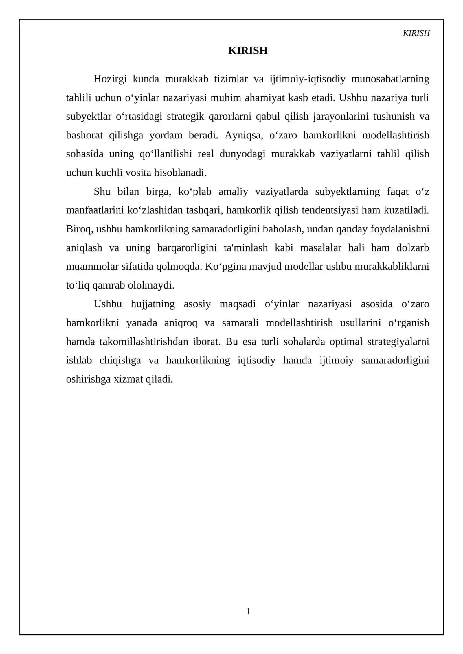 O‘yinlar nazariyasi vao‘zaro hamkorlikni modellashtirish 3