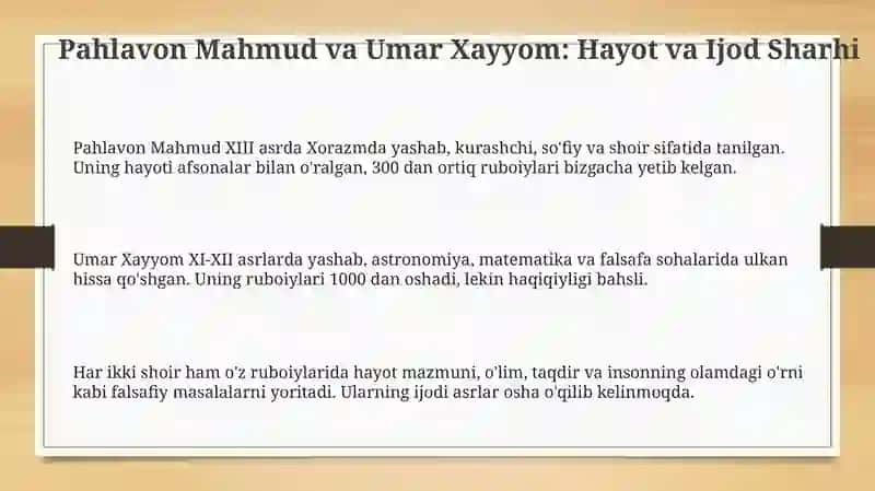 Pahlavon Mahmud va Umar Xayyom ruboiylari 3