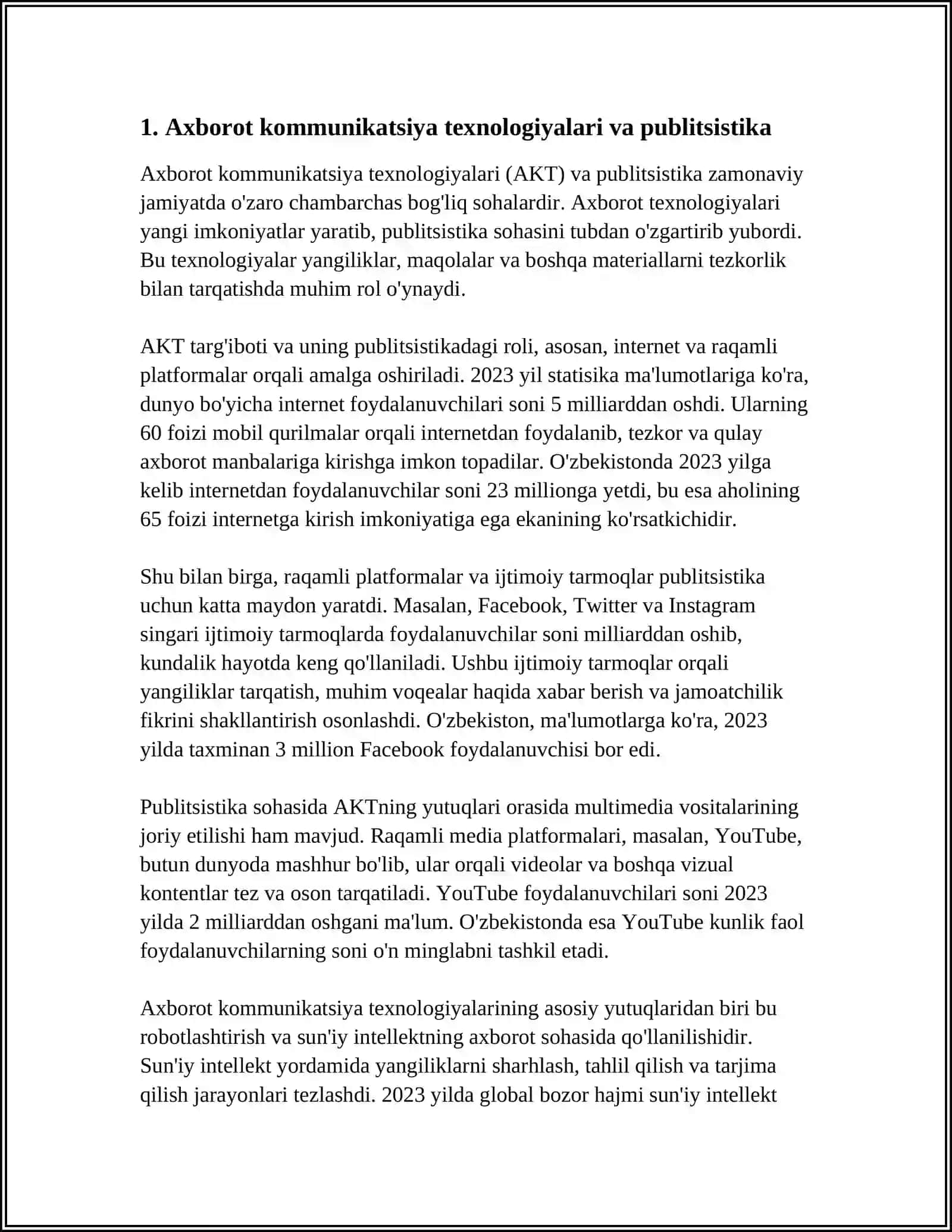 AXBAROT KOMUNIKATSIYA TEXNALOGIYALARI. PUBLISTISTIK USLUB VA XUSUSIYATLARI 3