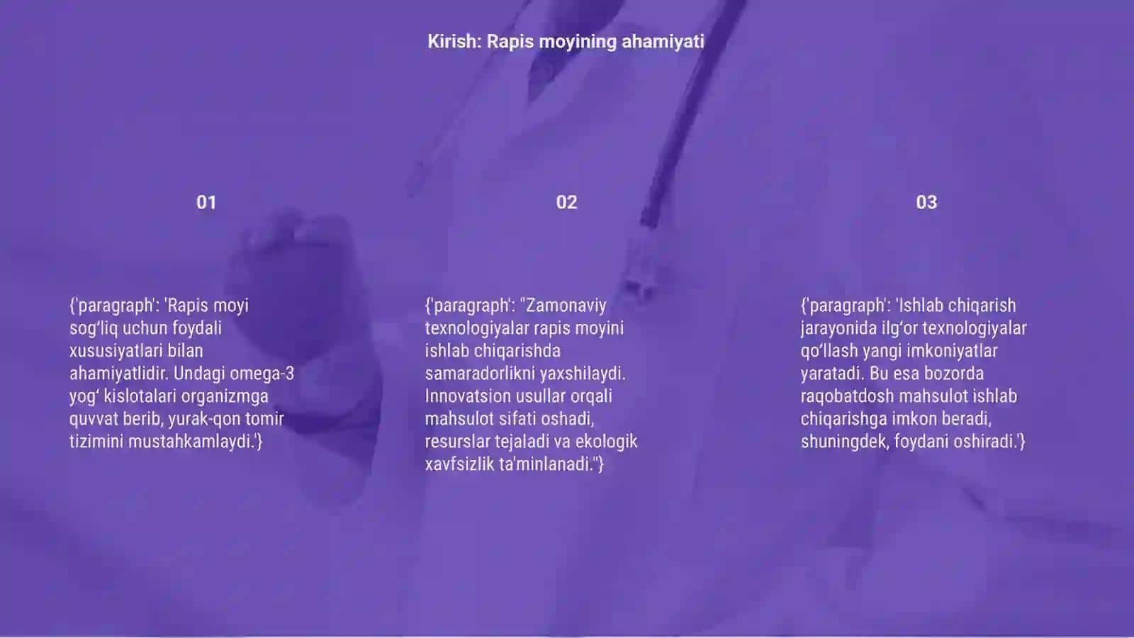 Rapis moyini ishlab chiqarishda zamonaviy texnologiyalar qo‘lash 3