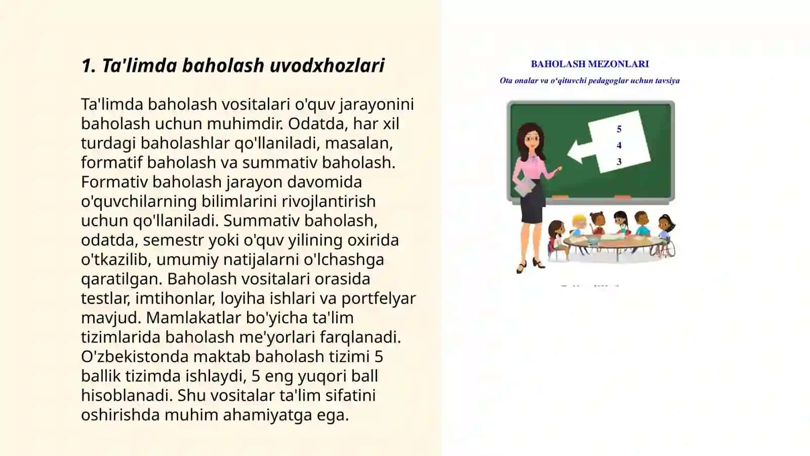 Muayyan mavzular asosida o'quvchilar bilimini nazorat qilish va baholash uchun topshiriqlar tizimini ishlab chiqish 3