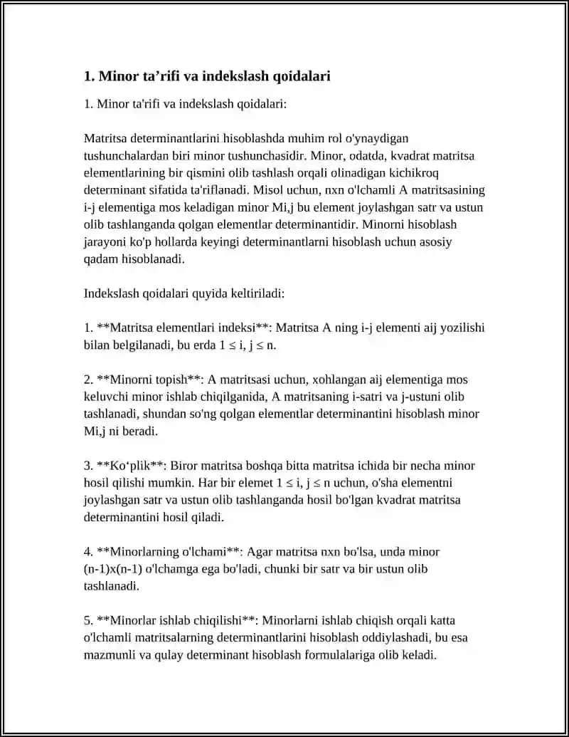 MINOR VA ALGEBRAIK TO'LDIRUVCHI 3