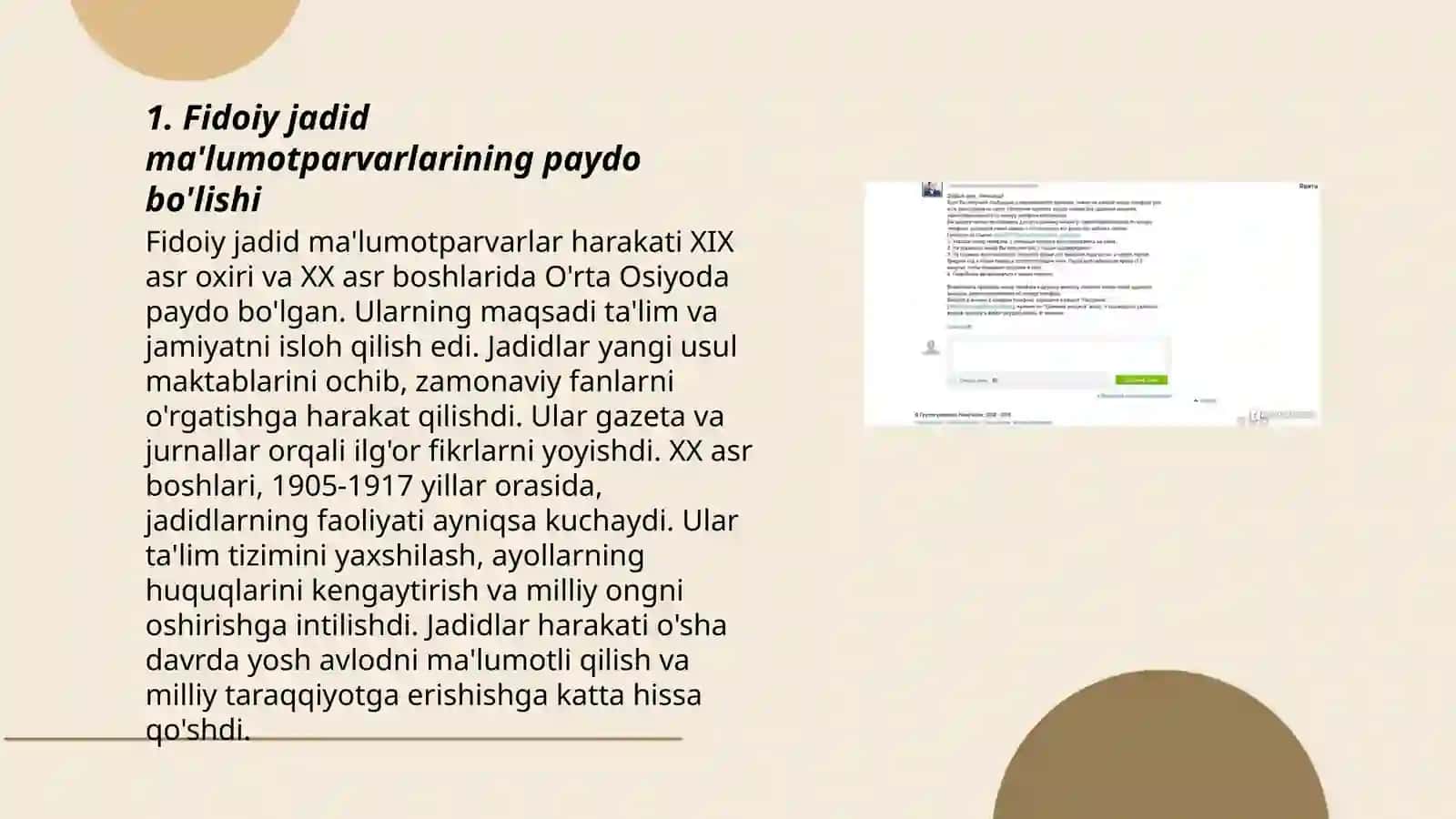 Fidoiy jadid ma’rifatparvarlarining faoliyati va ularning o‘lka maʼrifiy va madaniy hayotida tutgan o‘rni 3