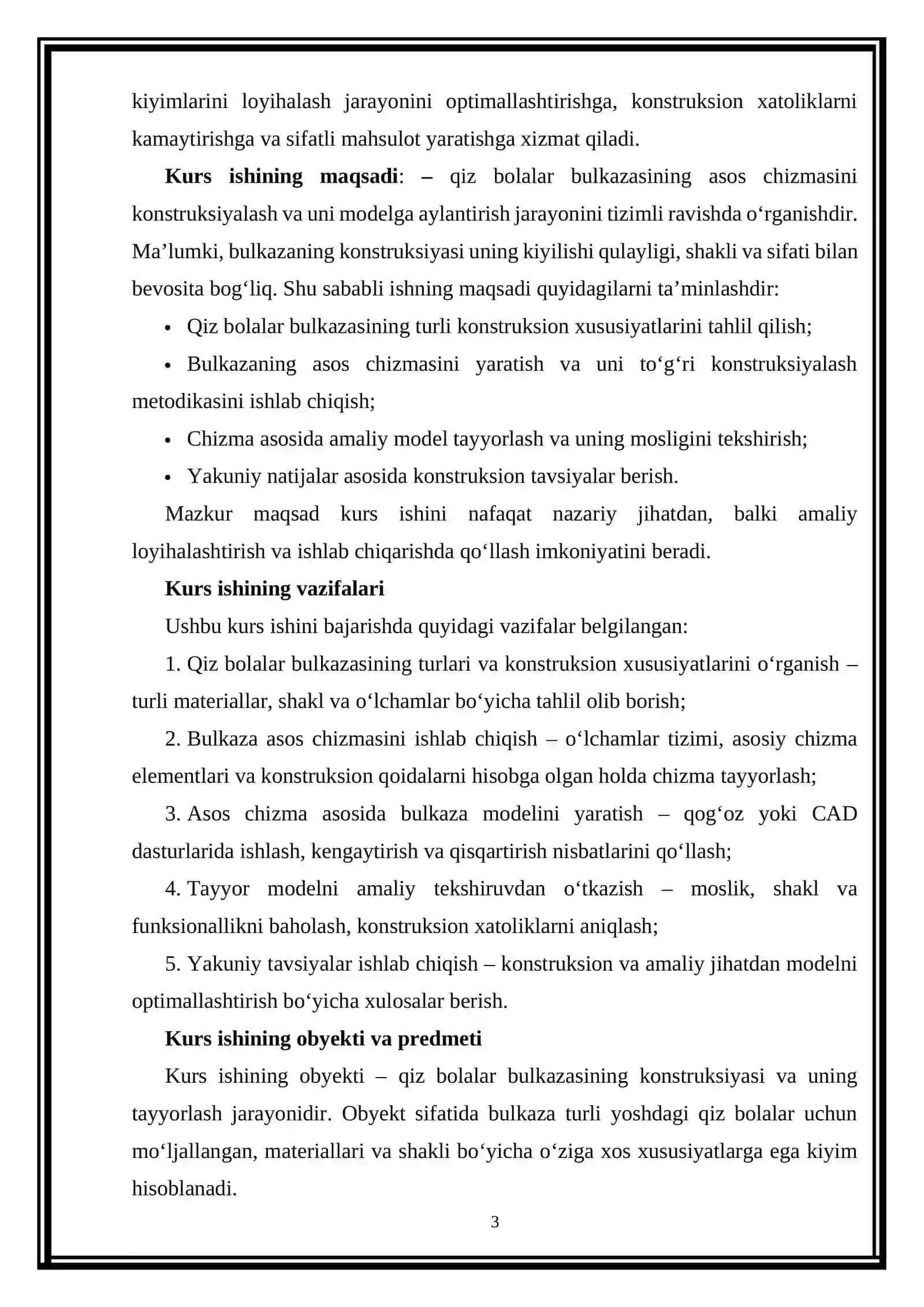 Qiz Bolalar Bulkazasi Konstruksiyasi va Modellash kurs ishi 3